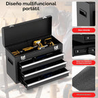 Caja de herramientas portátil de metal con 3 cajones, caja de herramientas metálica portátil con forros EVC y cierres de pestillo, cofre de herramientas de acero resistente con apertura de
