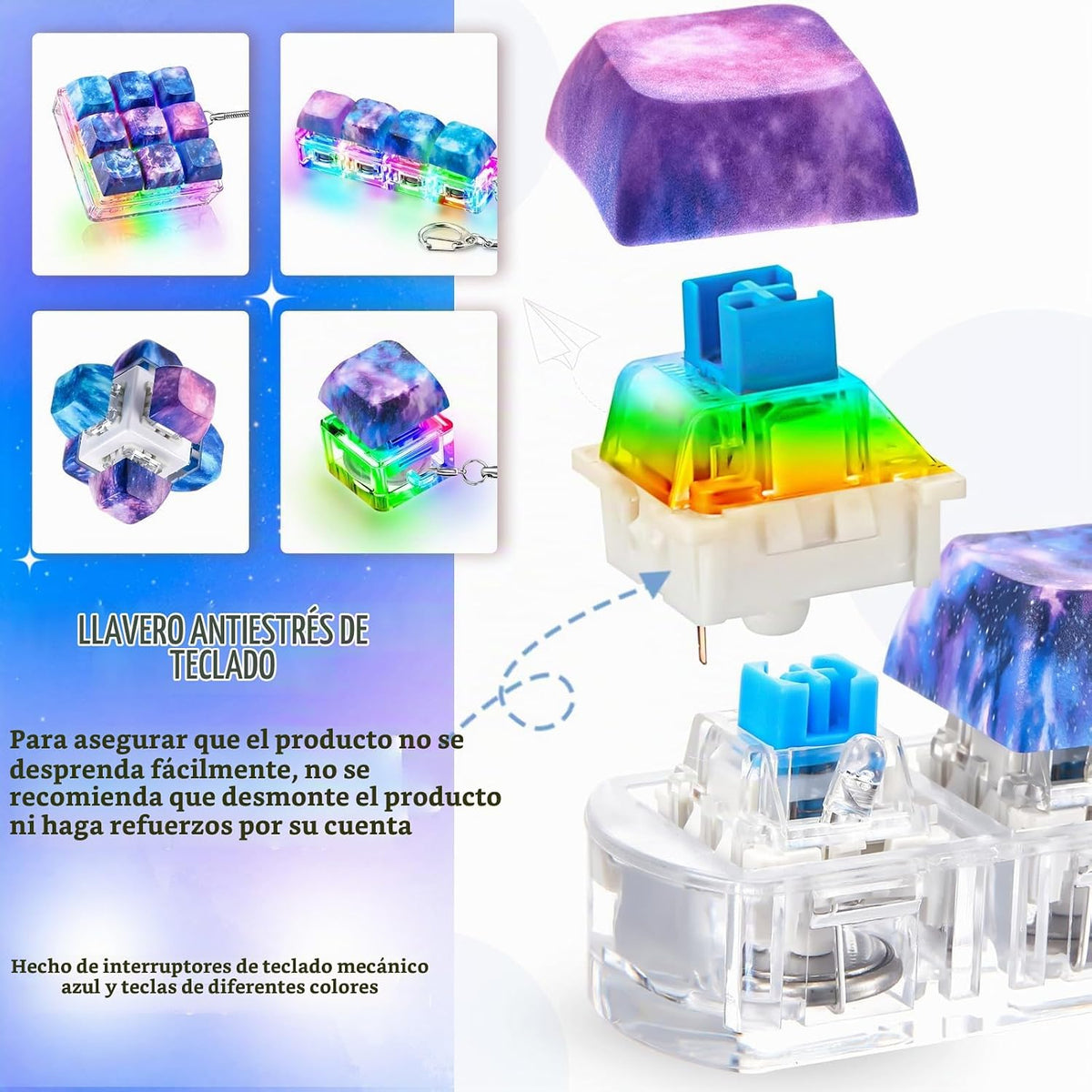 4 piezas teclado Fidget juguete, galaxia, cubo combinado