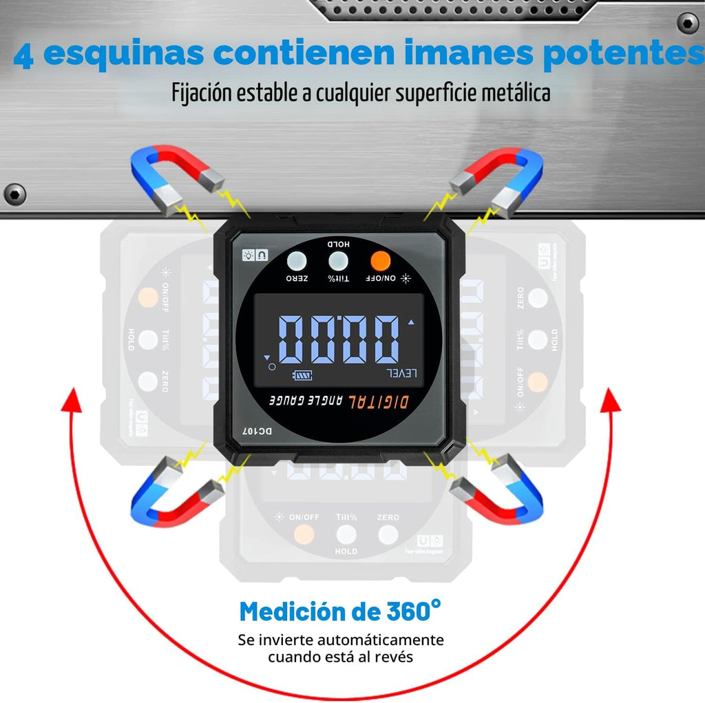 Buscador de ángulo digital con láser electrónico – Calibre de ángulo magnético fuerte de 4 lados, inclinómetro de cubo con luz de fondo, transportador de inglete de sierra de mesa, herramienta de