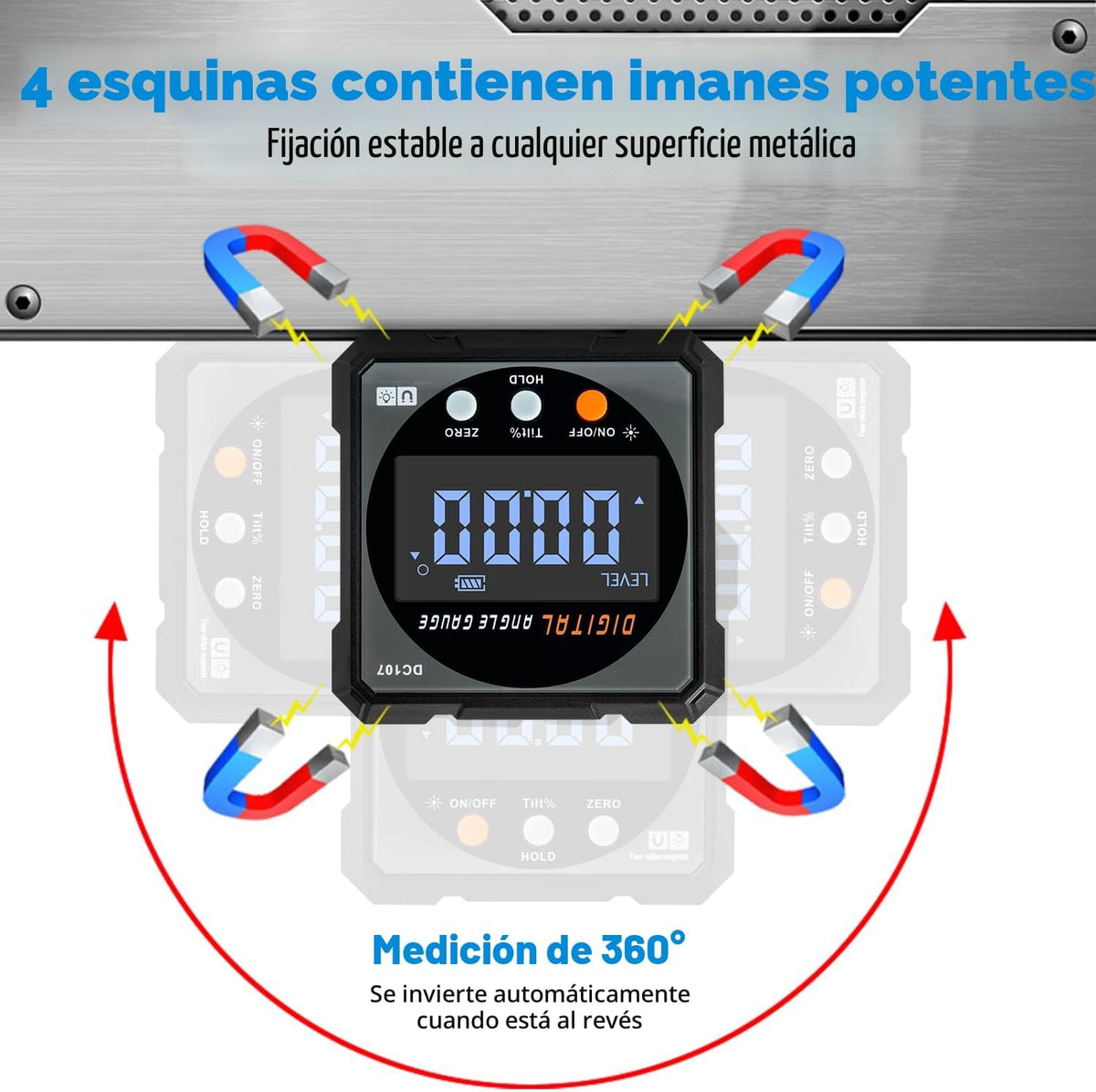 Buscador de ángulo digital con láser electrónico – Calibre de ángulo magnético fuerte de 4 lados, inclinómetro de cubo con luz de fondo, transportador de inglete de sierra de mesa, herramienta de
