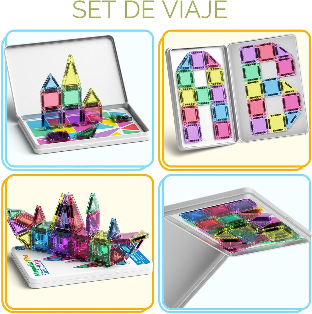 Juego de 42 mini azulejos magnéticos de viaje con caja de