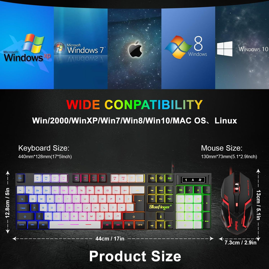 Conjunto de teclado y ratón para juegos RGB BlueFinger, con cable U...