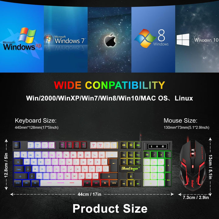 Conjunto de teclado y ratón para juegos RGB BlueFinger, con cable U...