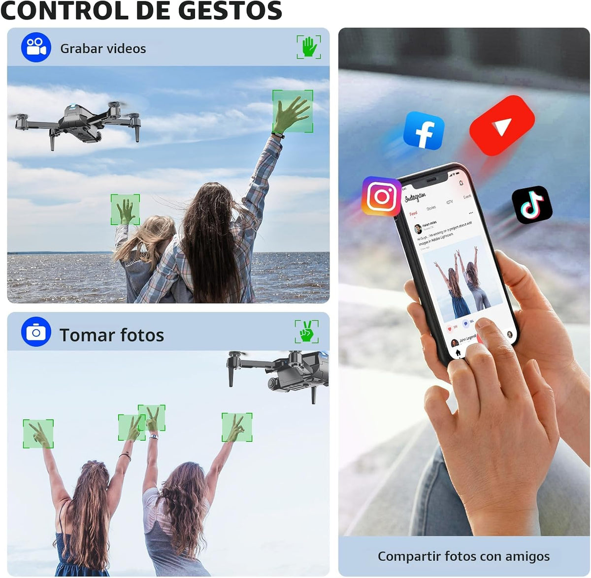 Dron con cámara para adultos principiantes y niños, divertido mini dron plegable 1080P para emocionante juego en interiores y exteriores, cuadricóptero RC con 2 baterías, arranque con una tecla, fácil