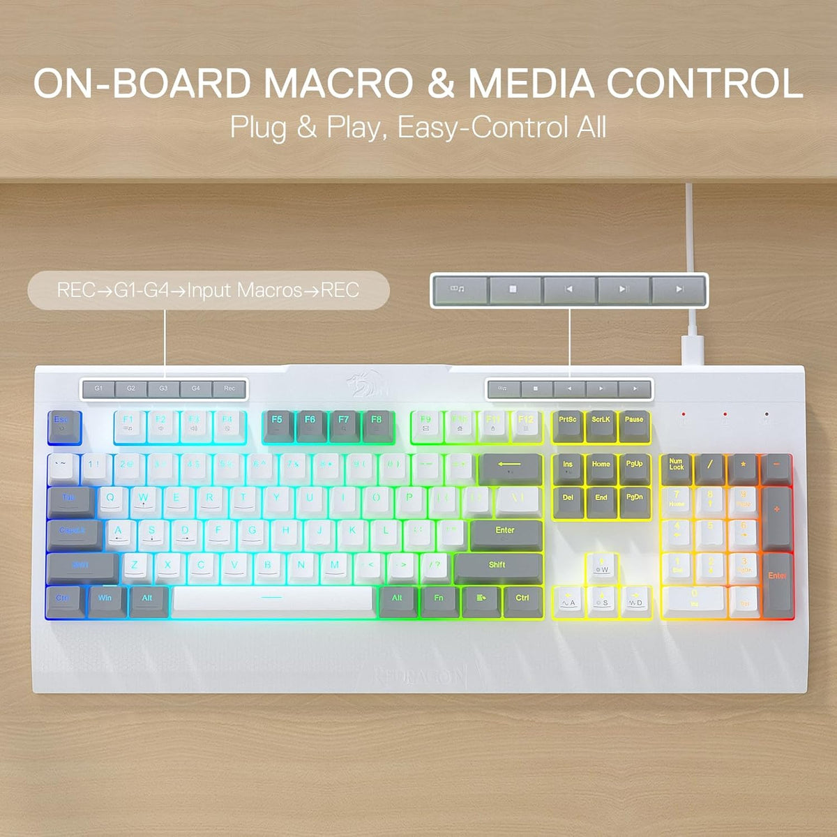 Redragon K525 teclado para juegos con luz posterior RGB, 104 teclas...