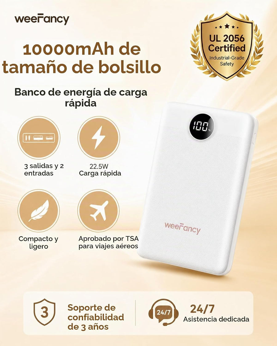 WeeFancy Cargador Portátil Pequeño de 10000mAh, Mini Banco de Energ...