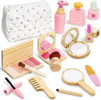 Juego de juguetes de maquillaje de madera para niños pequeños [2026] Kit de maquillaje para niñas de 3 a 5 años con lápiz labial de madera, espejo, pinceles, juego de cosméticos, regalo de cumpleaños para niñas de 3, 4, 5, 6 años