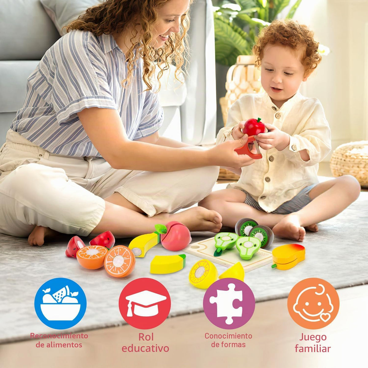Set de Alimentos de Madera para Jugar de Juegos de Rol para Niños Pequeños Accesorios de Cocina Juguetes Fruta para Cortar Regalo para Niños Niñas Juguetes Educativos Montessori