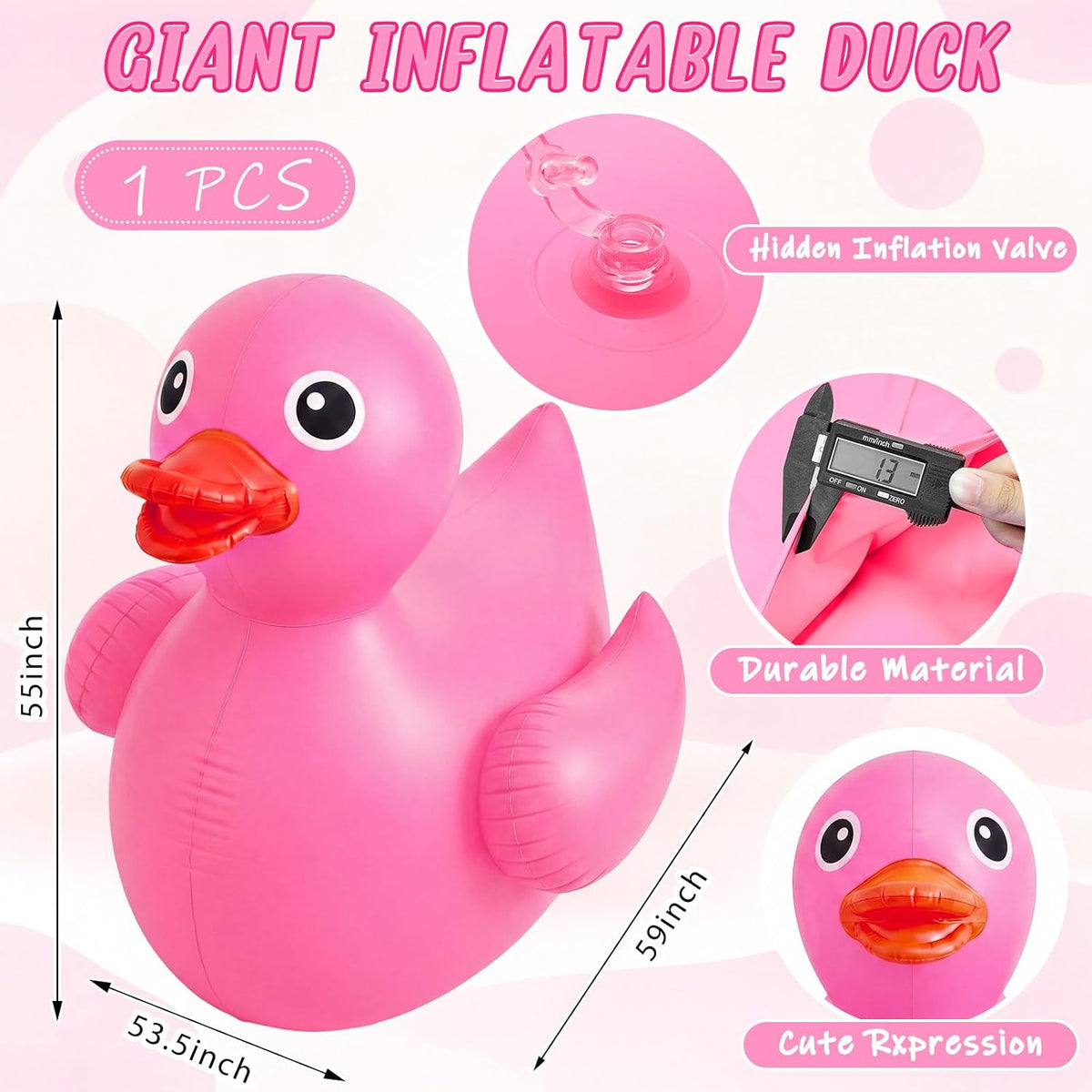 Hungdao Pato inflable gigante de 5 pies, enorme pato de goma, flotador inflable de piscina para adultos, verano, playa, piscina, decoración de fiesta