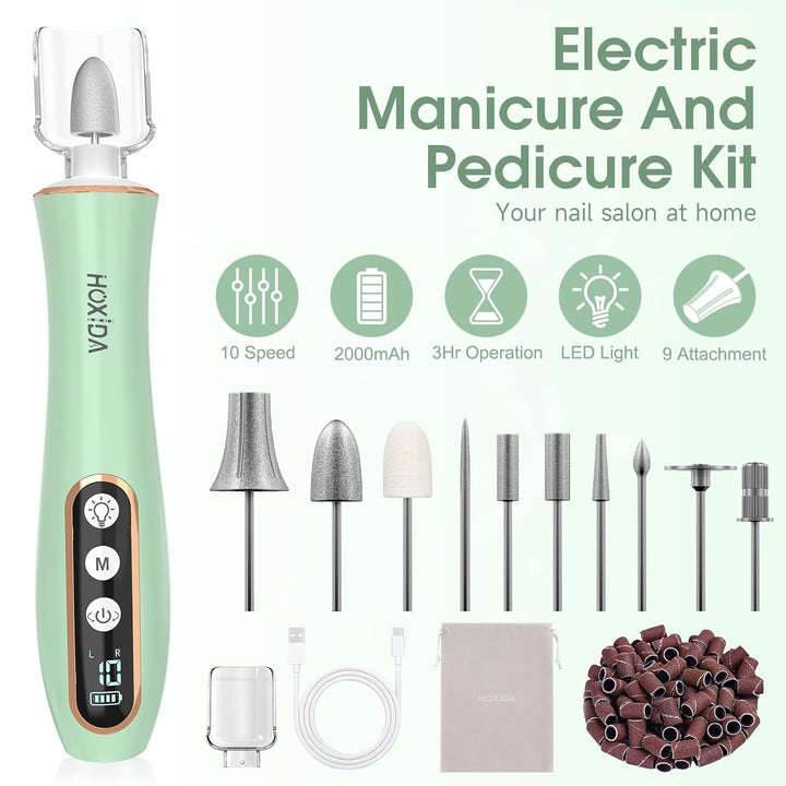 Taladro de uñas eléctrico inalámbrico con luz LED de 360° y 10 velo...