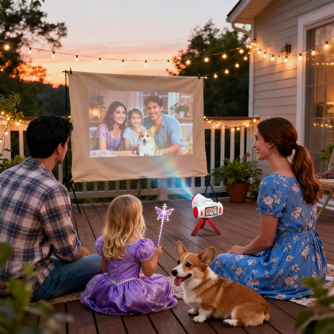 Uffylle Cámara para niños con proyector, cámara de video selfie par...