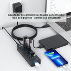 FEMORO, FE033-D1, hub USB 3.0 de 7 puertos, alimentado, adaptador 5V/3A