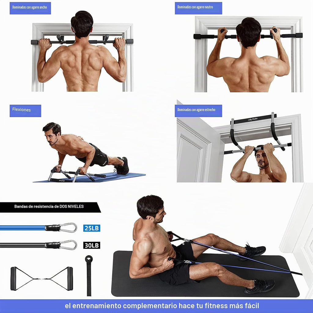 Ally Peaks Barra de dominadas para puerta | Límite máximo de acero grueso de 440 libras para la parte superior del cuerpo | Fuerza de agarre múltiple para puerta | Barra de dominadas interior para