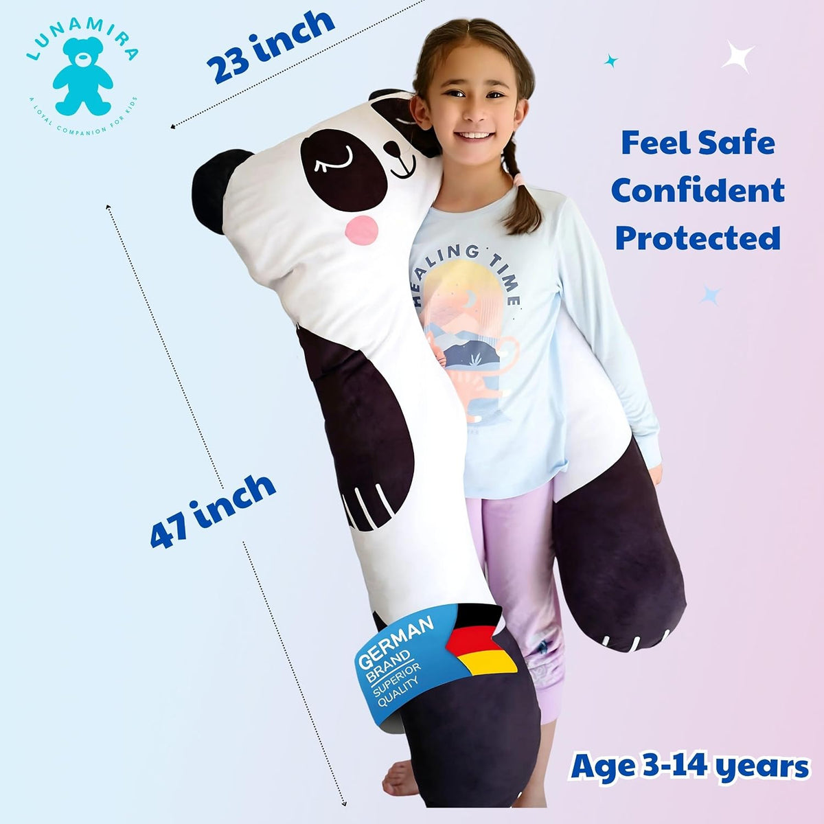Almohada para cuerpo de niños con forma de panda - Almohada larga de felpa suave de 47" en forma de U, almohada de animales para niños, para dormir, leer, comodidad para TDAH y necesidades