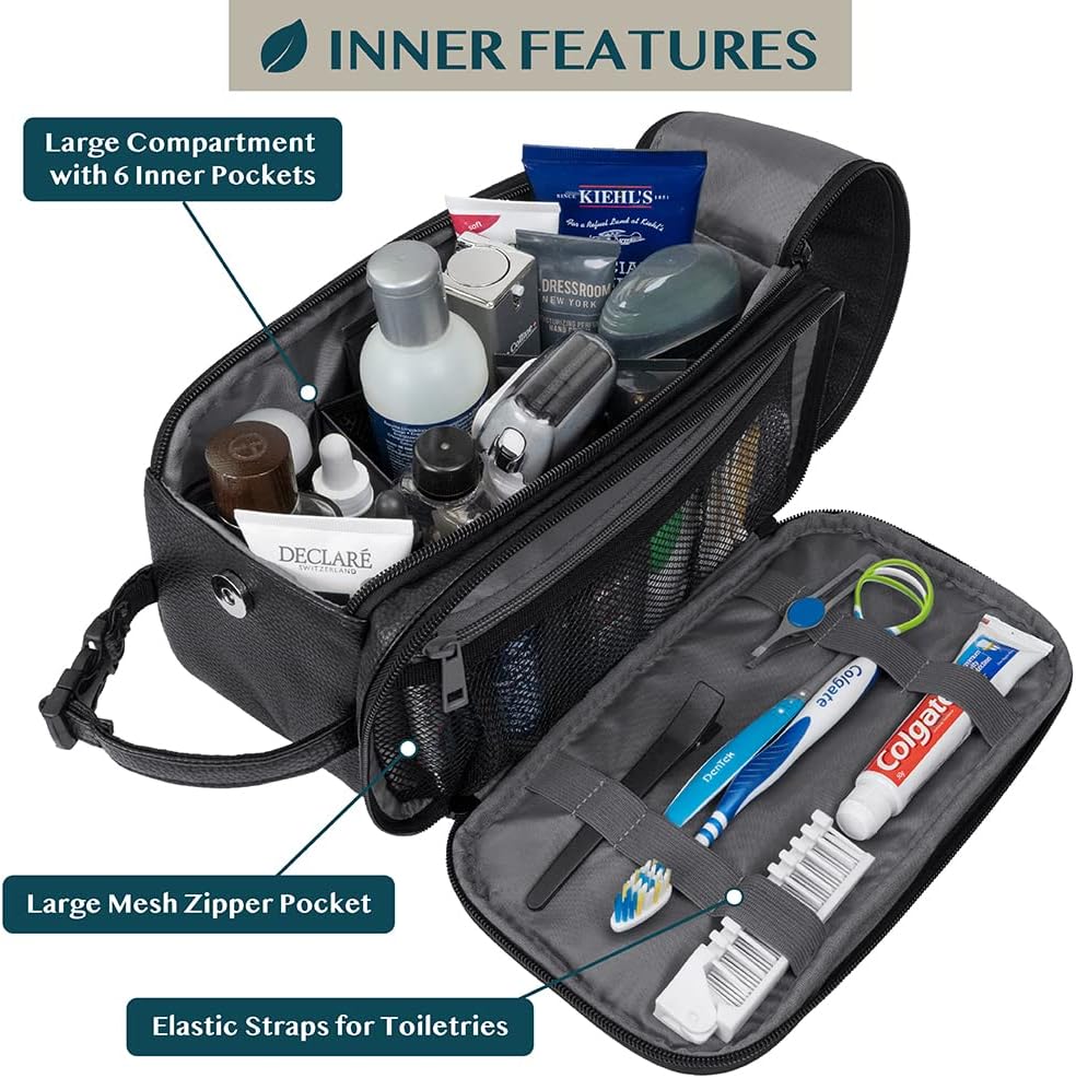 PAVILIA - Neceser para hombre, kit de afeitado para viaje, neceser de viaje para hombres, organizador de artículos de aseo para el cuidado personal, bolsa de cosméticos de cuero sintético resistente