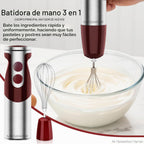 MEGAWISE - Batidora de mano de inmersión 3 en 1, batidora de barra de 12 velocidades con turbo, batidor de huevo y espumador de leche para sopas, salsas, batidos y alimentos para bebés, rojo