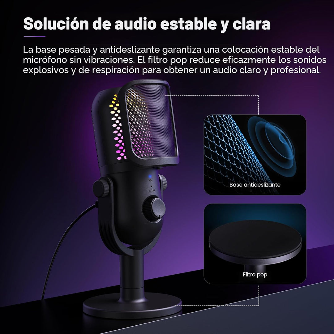 Micrófono USB para juegos de PC: Micrófono de condensador RGB para...