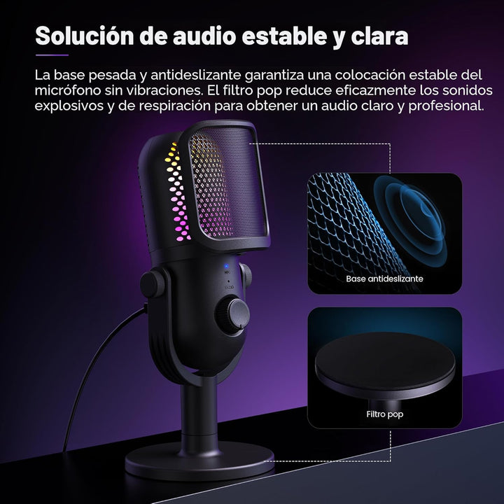 Micrófono USB para juegos de PC: Micrófono de condensador RGB para...