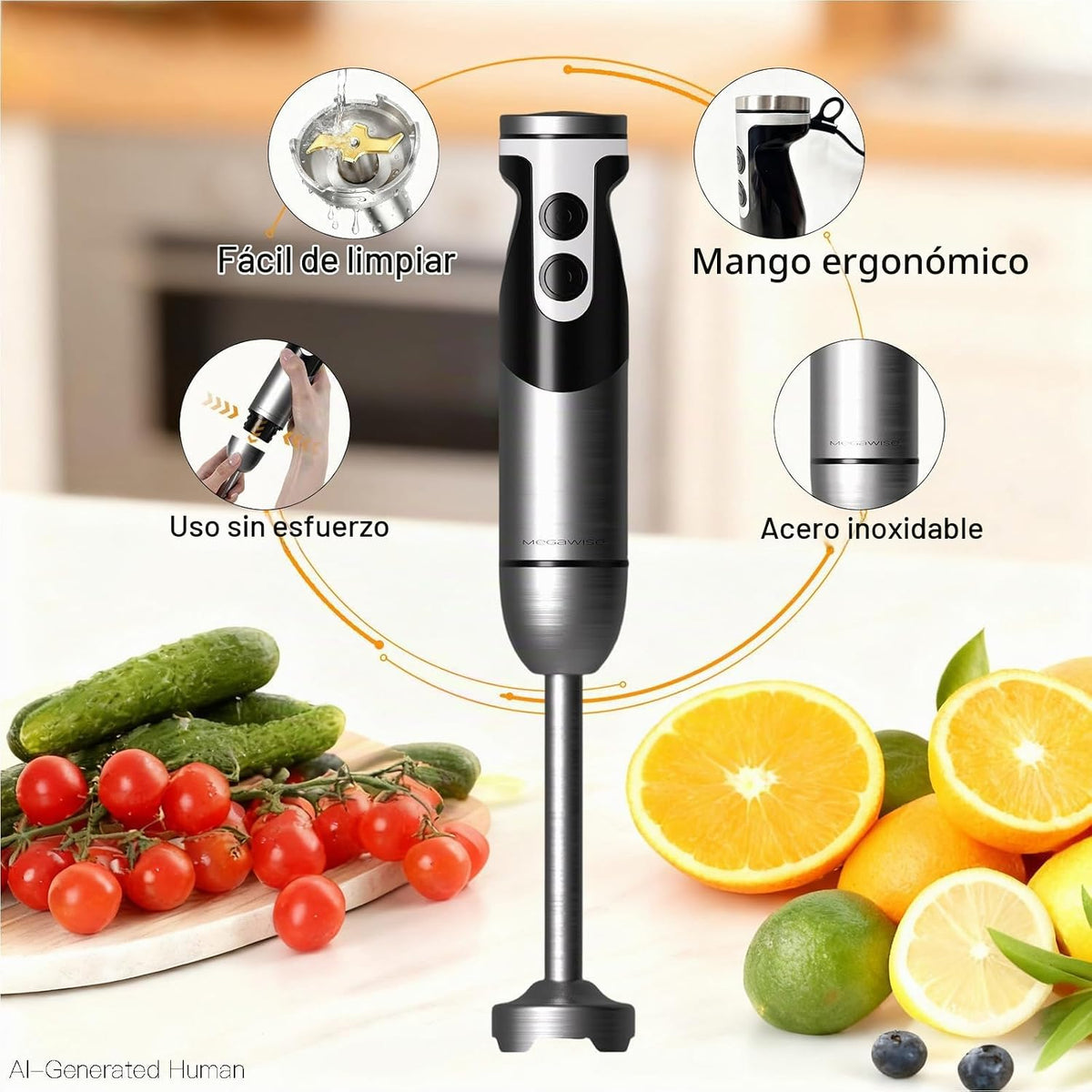 MegaWise Blender - Batidora de mano eléctrica de acero inoxidable de 12
