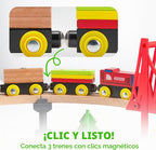 Juego de trenes de madera de 60 piezas, trenes magnéticos de juguete con pista de madera para niños de 3 a 8 años, juego de tren de grúa de construcción, regalo perfecto de cumpleaños de Pascua para nietos, niños y niñas