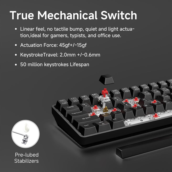 TMKB Teclado Mecánico para Juegos 60%, Interruptor Lineal Rojo, Ret...