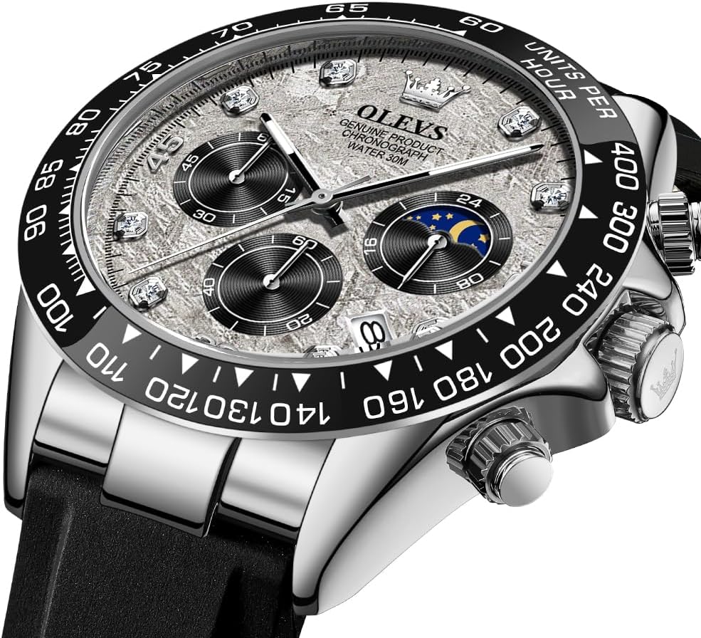 OLEVS Relojes Cronógrafo Masculinos de Moda Empresarial Analógico Quartz Reloj de Pulsera para Hombre, Cinturón de Silicona a prueba de agua con Luminiscente, Calendario