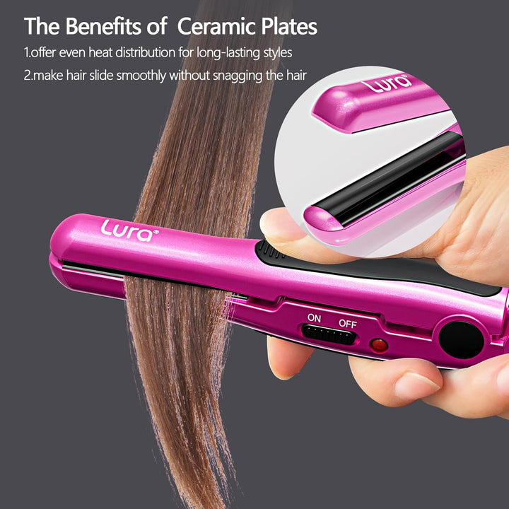 LURA Mini plancha plana para cabello corto, alisador de pelo pequeñ...