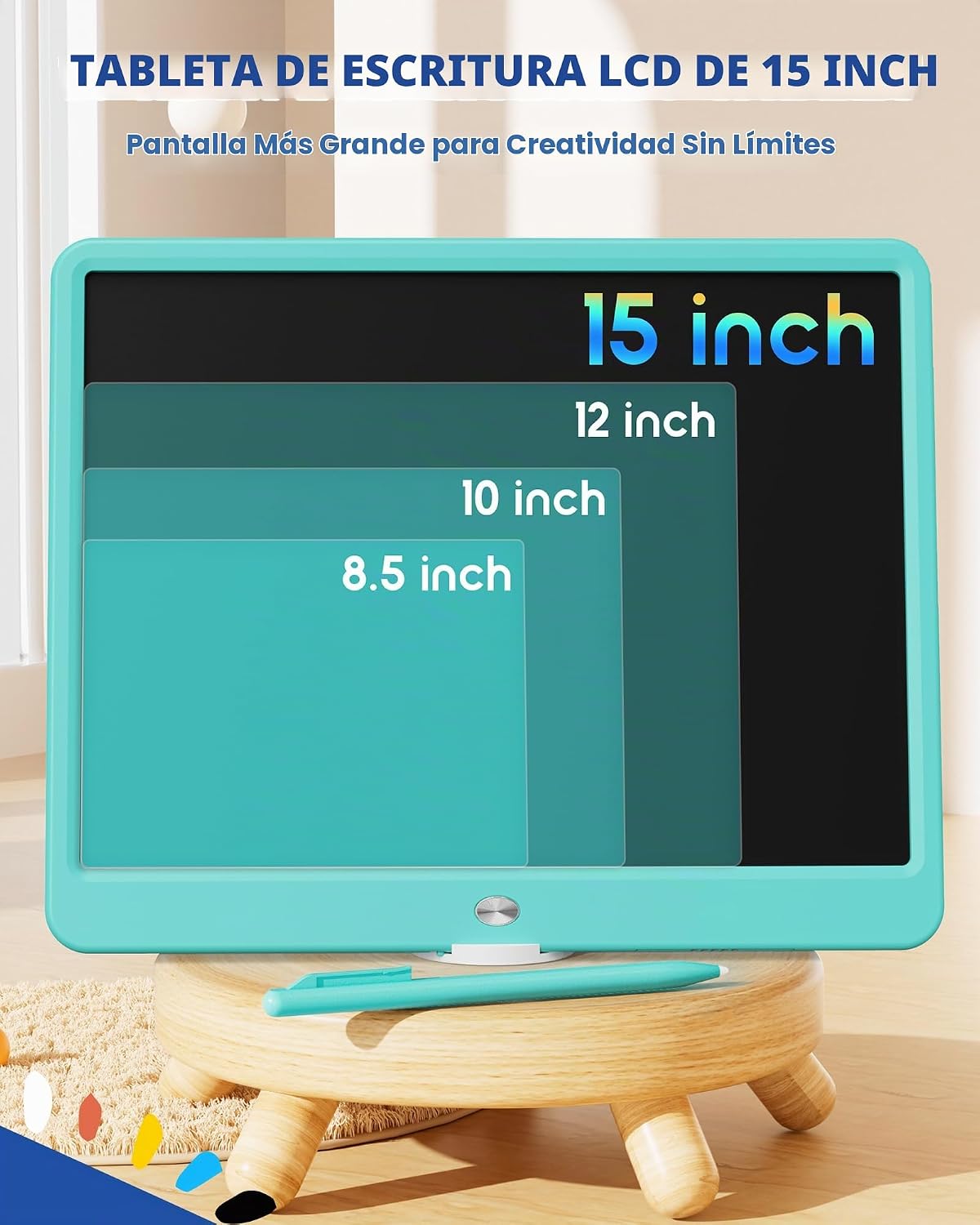Tablet de escritura LCD de 15 pulgadas para niños de 3 años, libreta de dibujo electrónica y tablero de garabatos, regalo educativo de cumpleaños para niñas y niños (azul)
