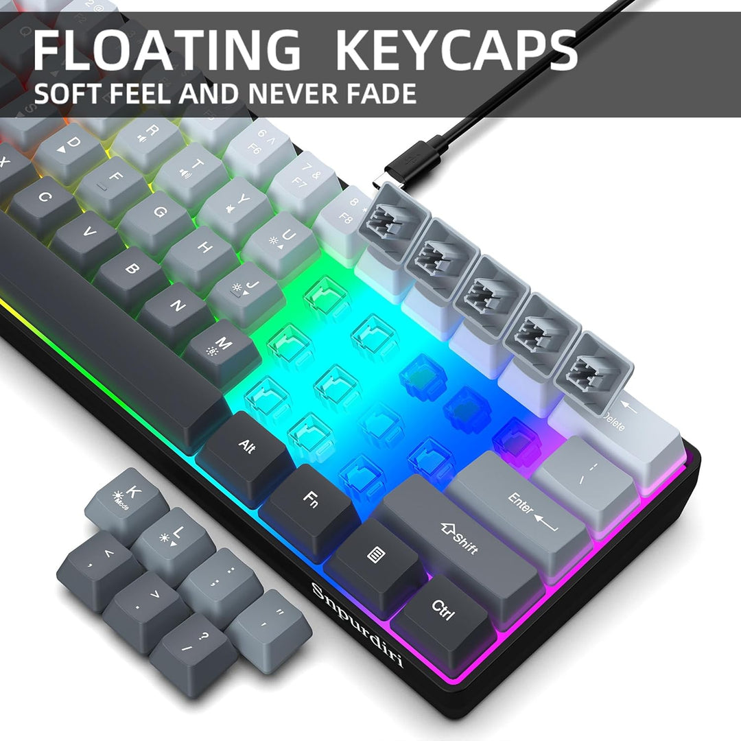Snpurdiri - Teclado para videojuegos 60% con cable, retroiluminado...