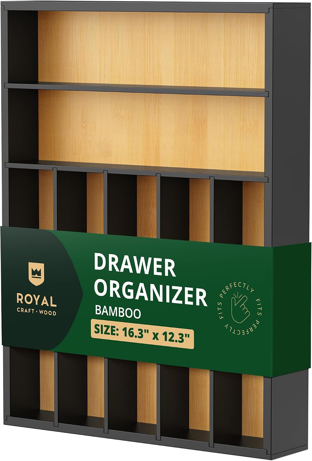 ROYAL CRAFT WOOD Organizador de cajones de cocina de bambú de lujo, organizador de cubiertos, soporte para utensilios y bandeja de cubiertos con separadores de cajones ranurados para cubiertos y