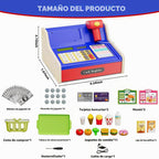 Caja registradora de madera recargable para niños, juguetes educativos para niños en color azul