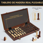 Juego de ajedrez magnético de madera, tablero de ajedrez plegable de 15 pulgadas con 2 ranuras de almacenamiento extra para reinas y piezas, juego de mesa de ajedrez de viaje portátil para adultos y