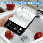 IP67 - Escala digital impermeable para cocina, 22.0 lbs/0.00 oz, báscula de alimentos de alta precisión con plataforma de acero inoxidable 304 recargable tipo C, función de tara y conteo para hornear