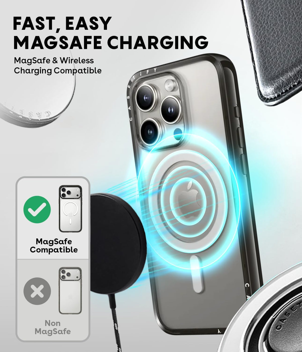 CASETiFY Funda Compact para iPhone 15 Pro Max [Delgada y Elegante/Compatible con Magsafe / Protección contra caídas de 4 pies de grado militar 2X] - Cebra-Marrón - Negro Transparente