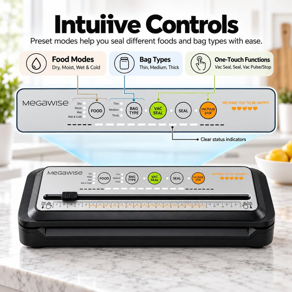 MEGAWISE - Máquina selladora al vacío, ahorrador de alimentos con modos
