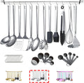 Kyraton - Juego de utensilios de cocina de acero inoxidable con de 37 piezas, juego de herramientas de cocina con soporte de utensilios, antiadherentes y resistentes al calor, aptos para lavavajillas