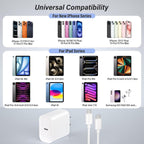 Bloque de cargador USB C rápido, paquete de 3 cables USBC a USBC de 6 pies de largo, cable para iPad, 20 W, iPhone 17 Pro Max, cargador de viaje, carga rápida para iPhone 17/17 Air/17 Pro/16/16e/16 Pro/16Plus/15/15Pro/Pro Max/Plus, iPad