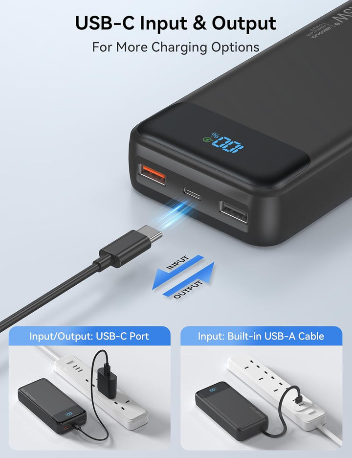 Nusyddy Cargador portátil de 20000 mAh integrado con 4 cables, bate...