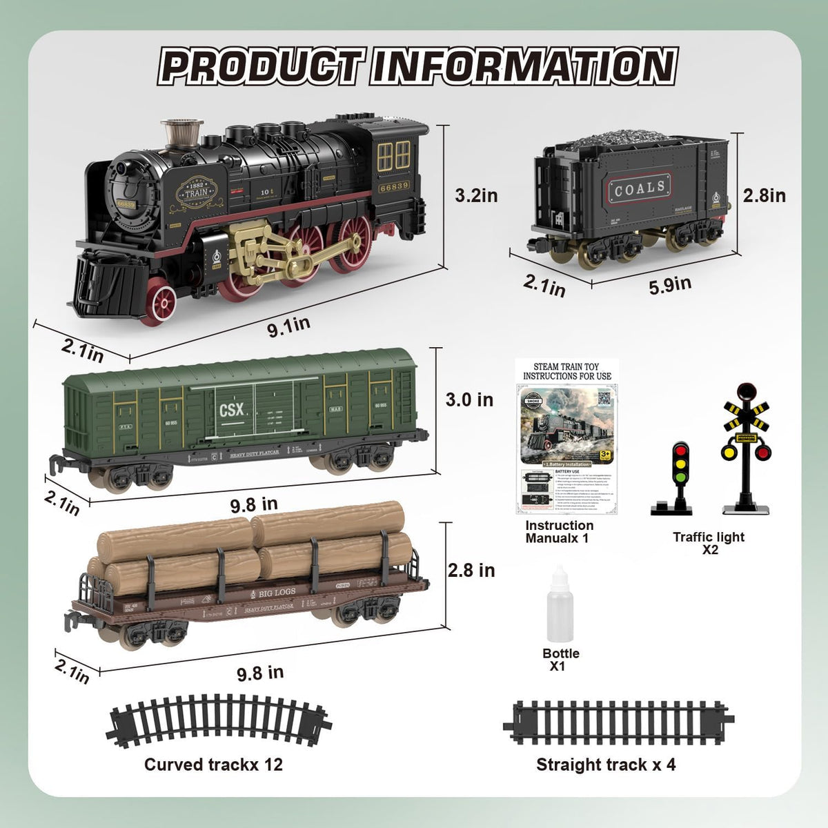 Juego de tren eléctrico para niños, juguete de tren con humo