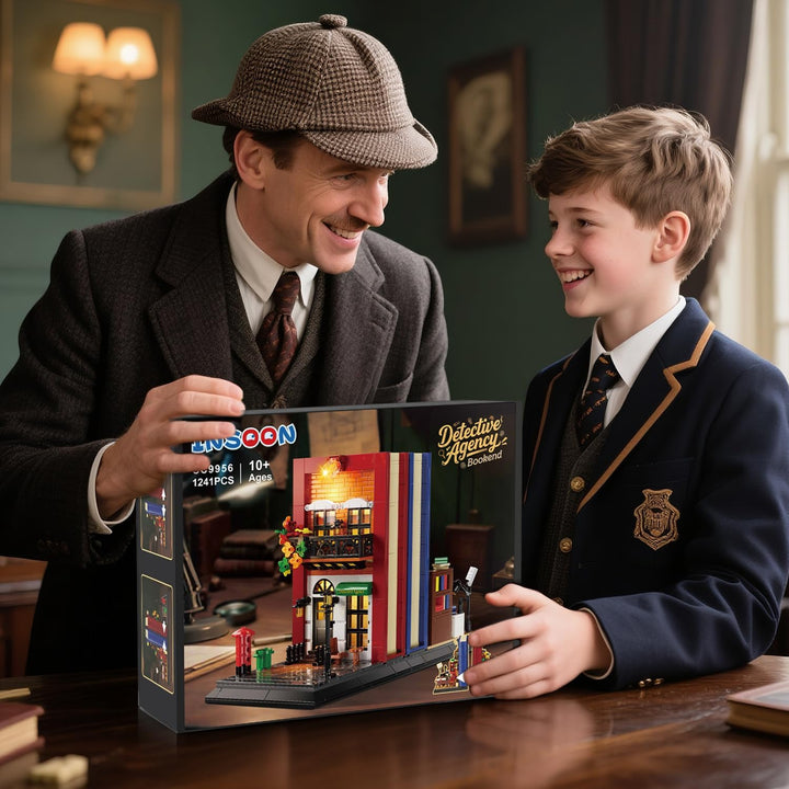 Juego de construcción de sujetalibros de detective con