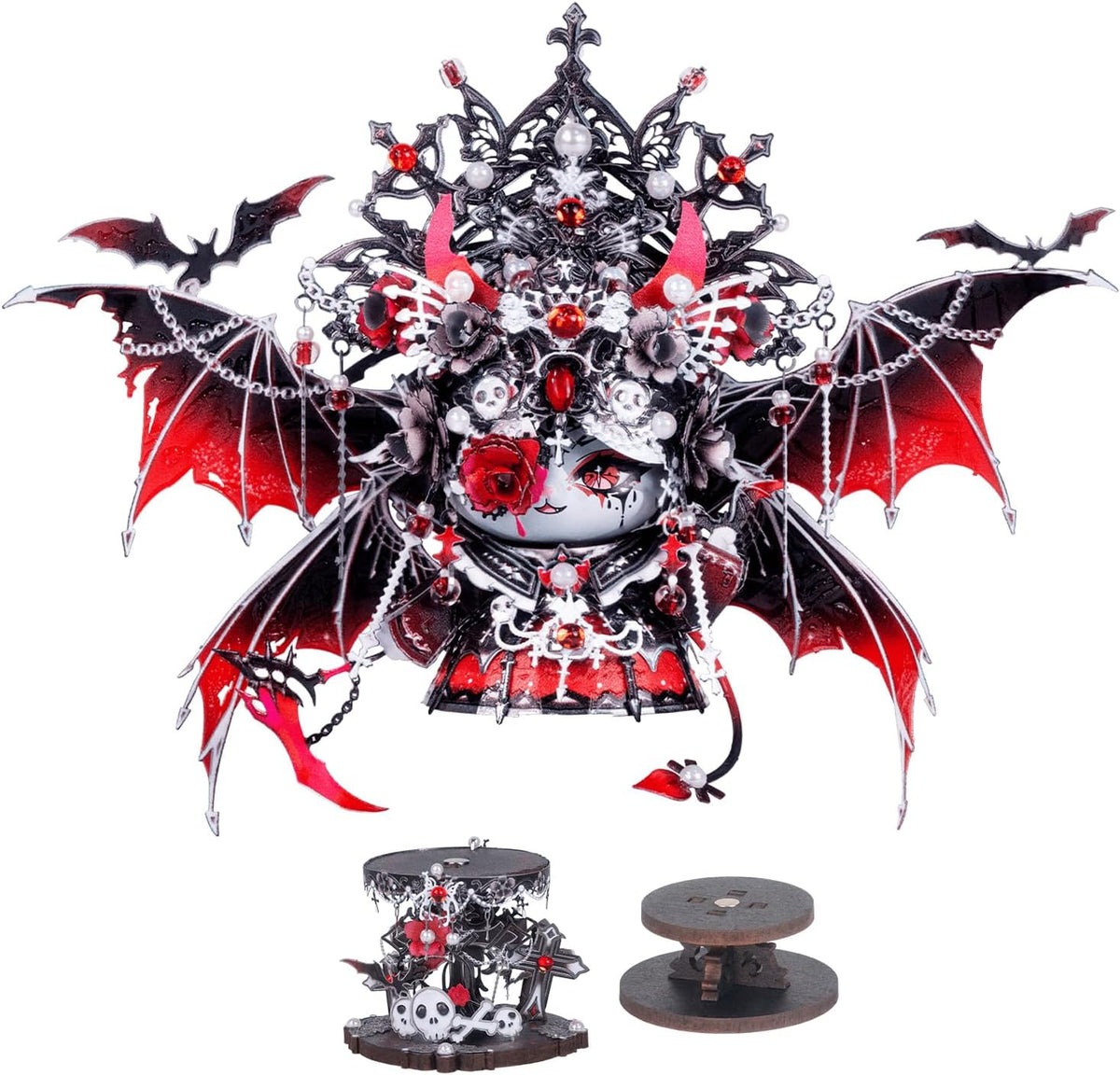 MU Rompecabezas de metal 3D para adultos, magnético, intercambiable, cabeza de gato, vampiro, reina oscura, gatito con 2 bases, rompecabezas espeluznante de metal, kits de construcción, juegos de bricolaje, amantes de los gatos, regalos coleccionables