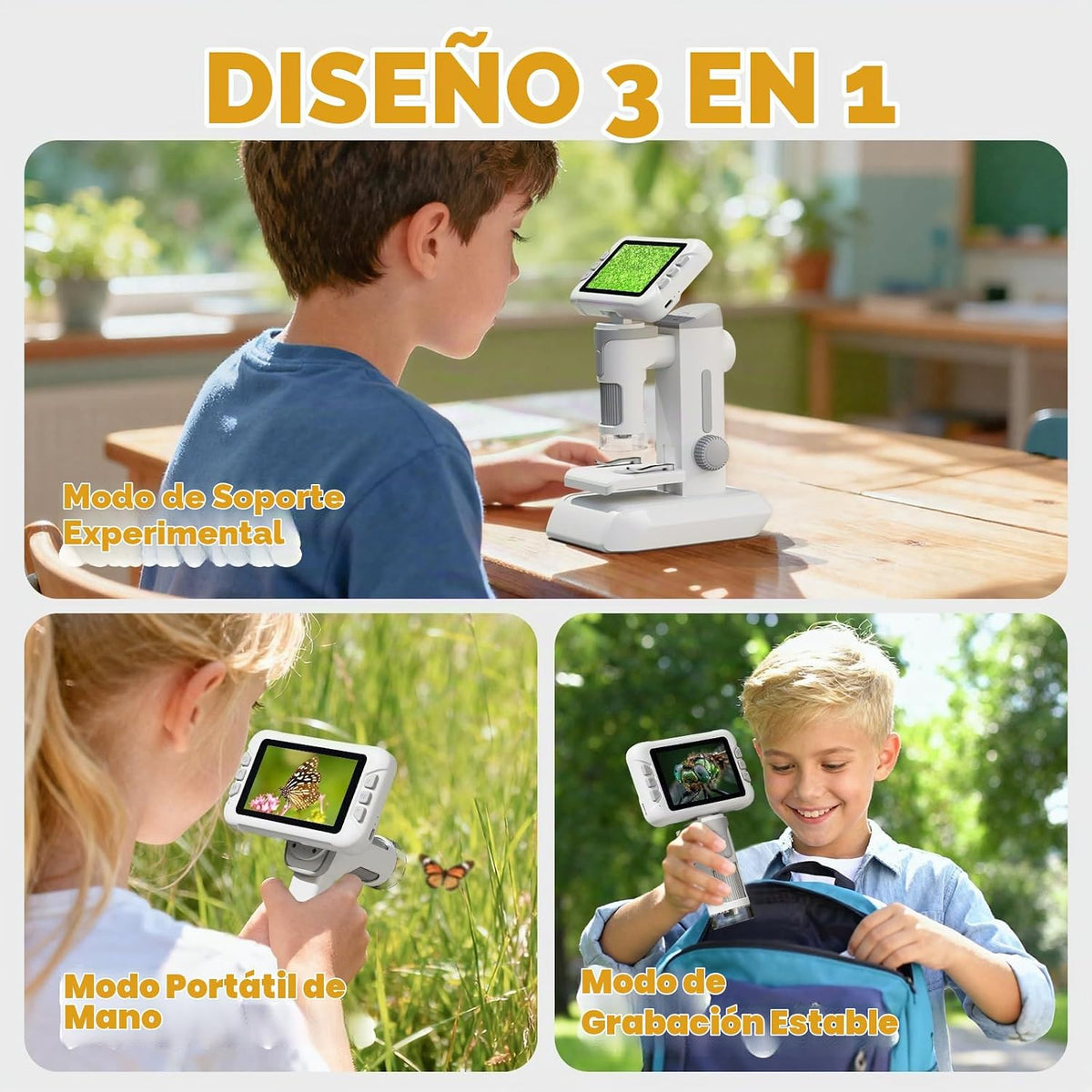1600X - Microscopio para niños, microscopio digital 1080P con pantalla de 4,0"