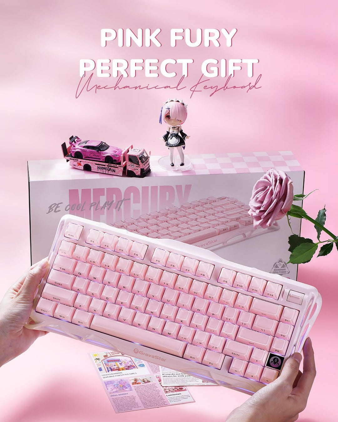 GravaStar Mercury K1 75% Rosa Teclado Inalámbrico, Diseño de Exoesq...