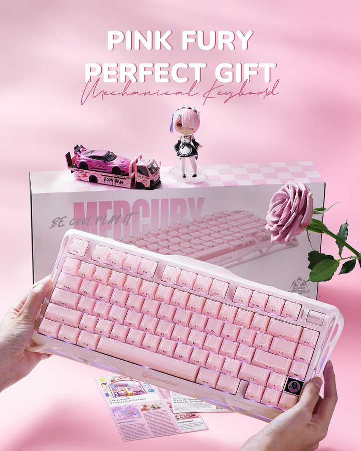 GravaStar Mercury K1 75% Rosa Teclado Inalámbrico, Diseño de Exoesq...