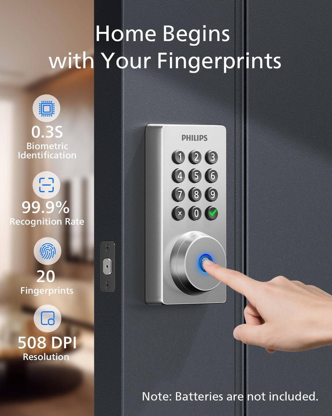 Philips Cerradura de puerta Wi-Fi, cerradura inteligente WiFi, cerr...