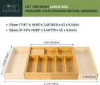 VaeFae Soporte para utensilios de cocina extra grande, organizador de cajones de cubiertos de bambú, organizador de cubiertos expandible con bloque de cuchillos, divisor de cajones multifuncional