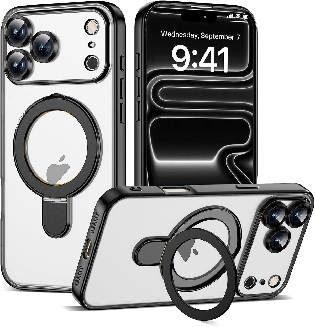 Funda transparente chapada para iPhone 17 Pro Max con soporte de