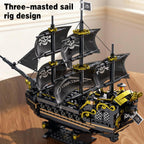 Juego de bloques de construcción de barco pirata, juguetes de barco pirata negro, 3 mástiles, kit de modelo clásico de barco de vela con soporte de exhibición, regalos de cumpleaños para adultos, niños, hombres, adolescentes y niños de 8 a 12 (801