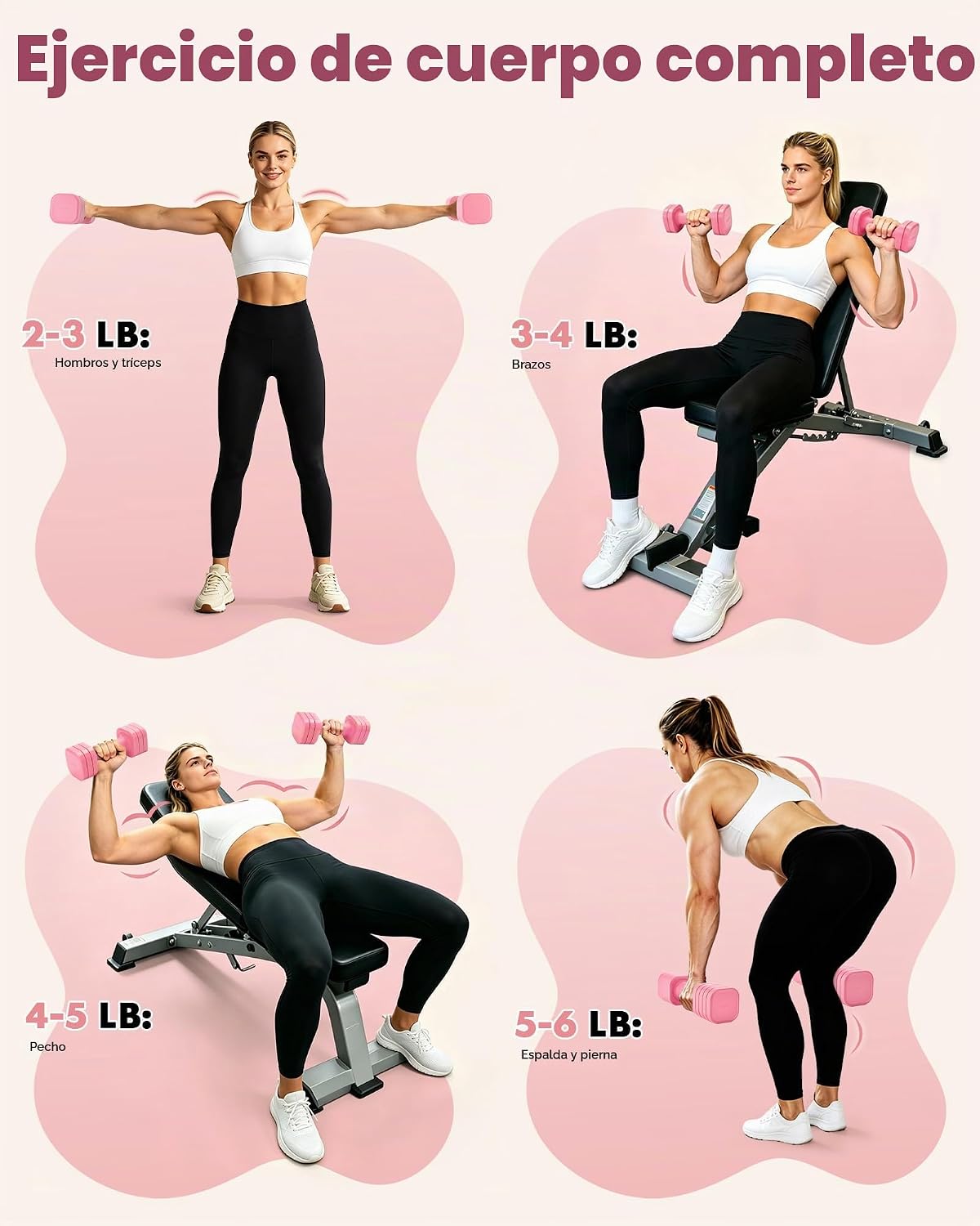 Juego de 2 mancuernas ajustables de 6 libras para mujeres en casa, ajuste rápido, con mango de goma suave de poliuretano termoplástico (TPU) para entrenamiento en casa, gimnasio, ejercicio