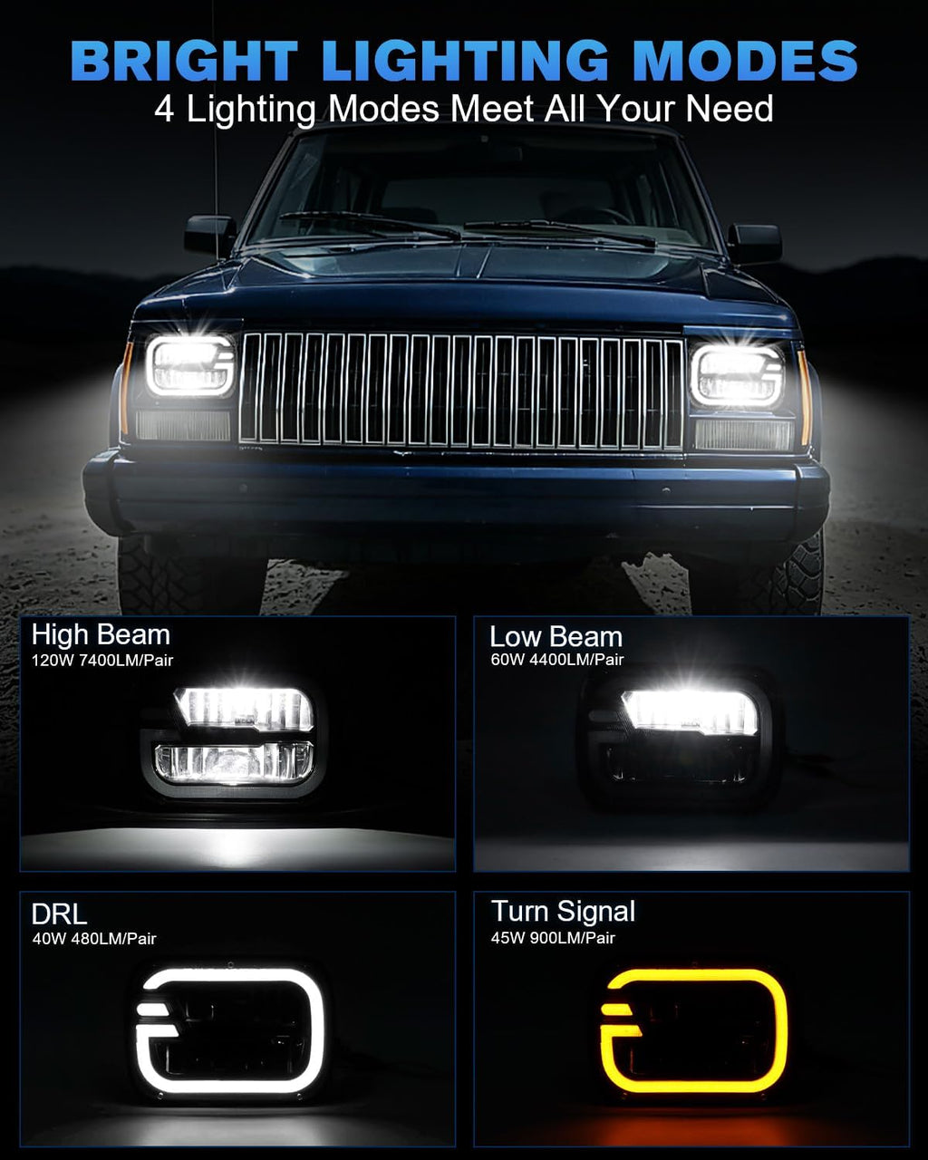 BICYACO DOT 5x7 7x6 LED Faros secuenciales DRL H6054 Hi/Lo Sealed Beam